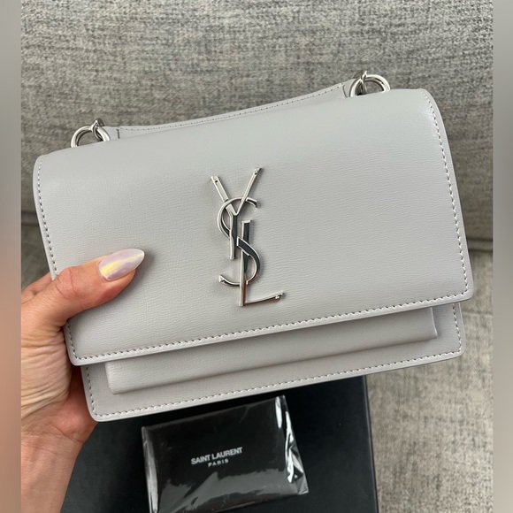 Saint Laurent Gray Sunset Wallet On Chain - Picture 1 of 15